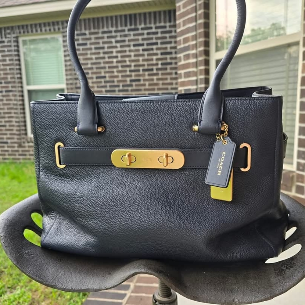 Coach Swagger Leather Carryall Dark Navy
